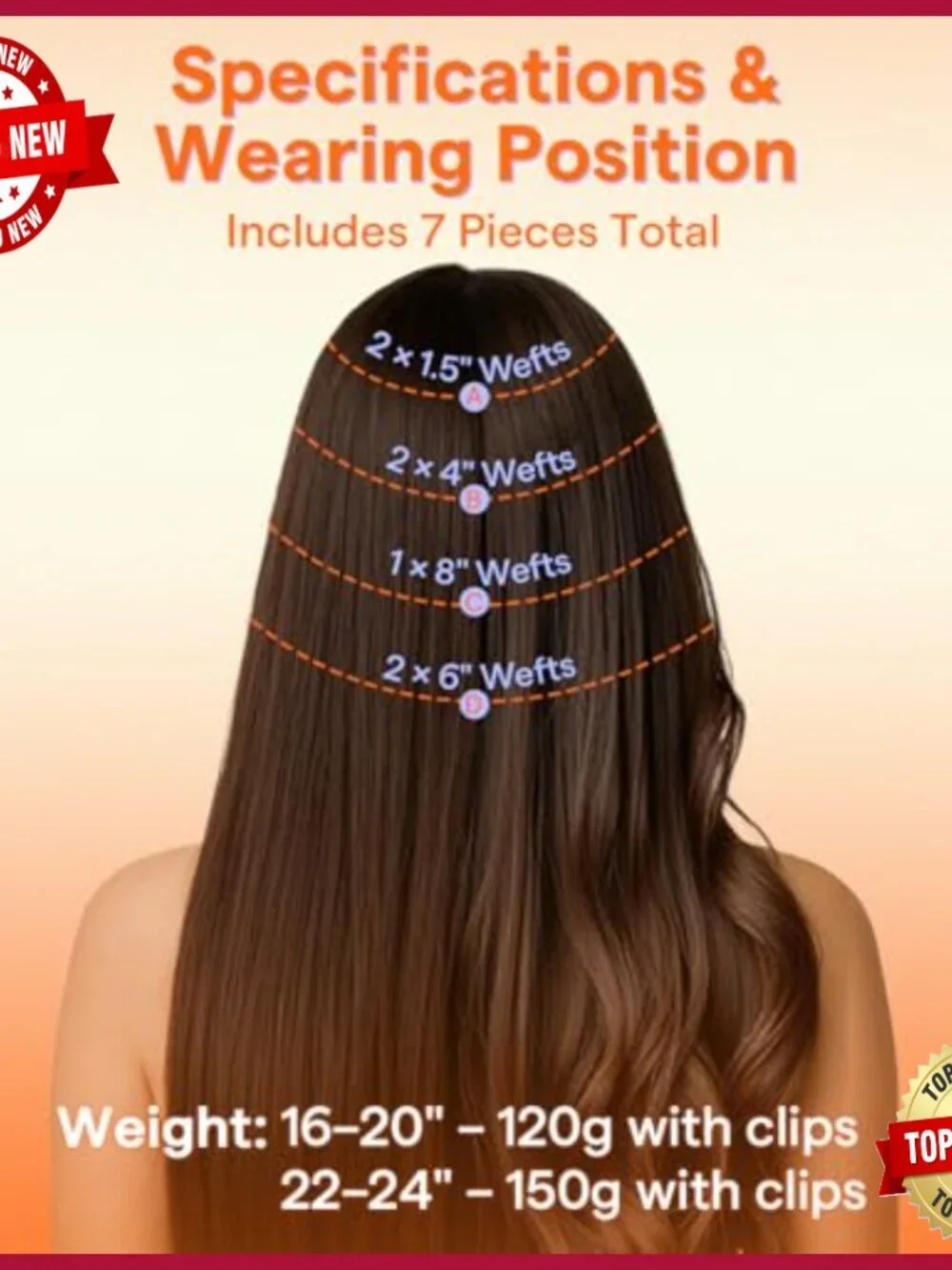 18 Inch Straight Human Hair Extensions, 7 Piece Clip-In Set for Volume
